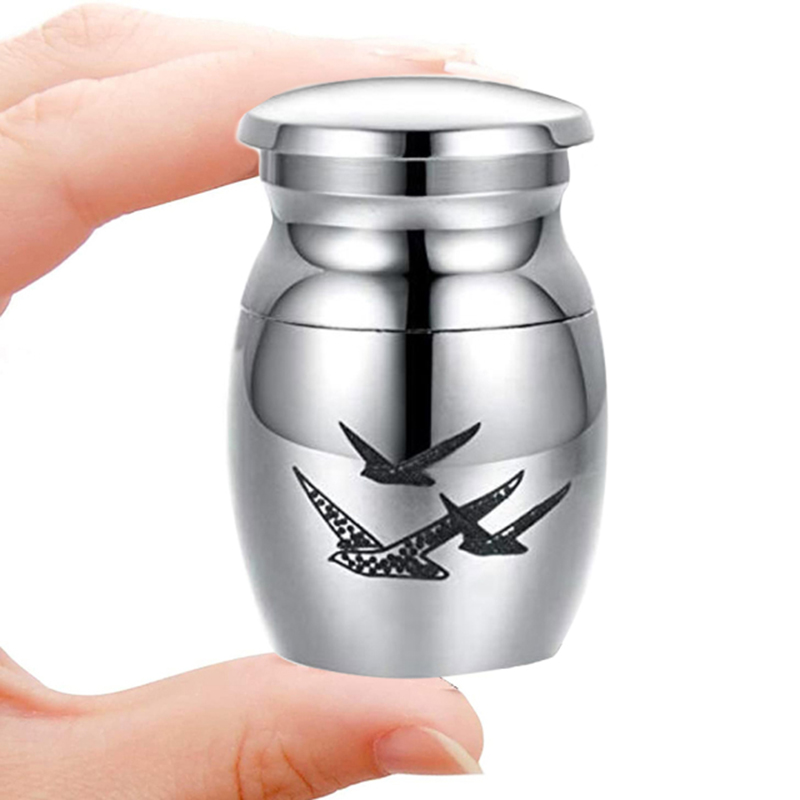 Alta personalizada de dropshipping 25mm/40mm lembrança decorativa do memorial urnas de cremação de aço inoxidável para cinzas do animal de estimação humano: Flying Birds / 15x26cm / Non Engrave