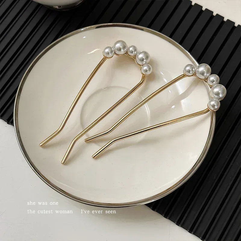 Horquillas coreanas de perlas en forma de U, pinzas para el cabello para mujer, horquillas de Metal de estilo , horquillas de perlas Vintage, herramientas de estilismo para el cabello,: Rojo coral