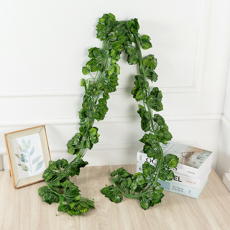 2 m grønne silke kunstige hængende efeu blad krans planter vinblade 1 stk diy til hjemmet bryllup dekoration havefest indretning