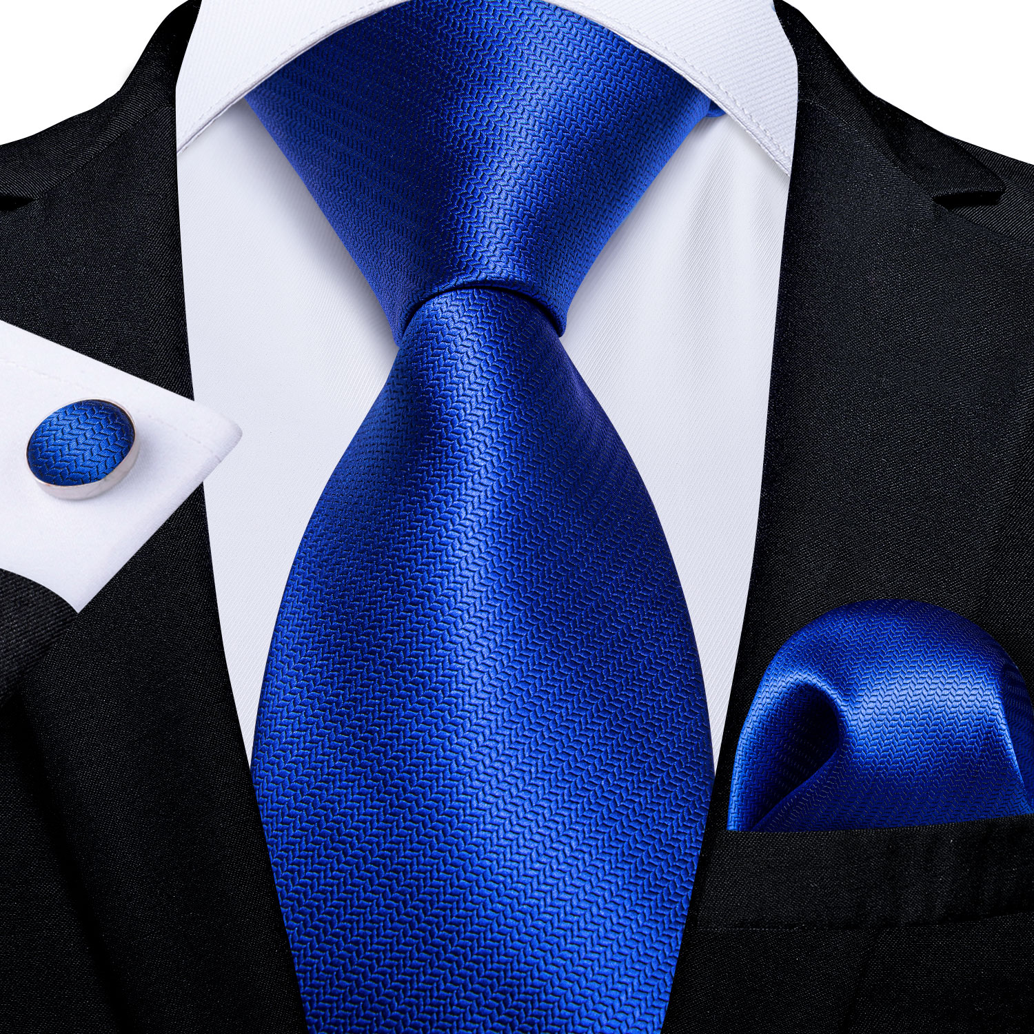 Men's Royal Blue Ties Pocket Square Cufflinks Wedding Formal Business Suits Silk Neck Tie Accessories for Husband: MULTI