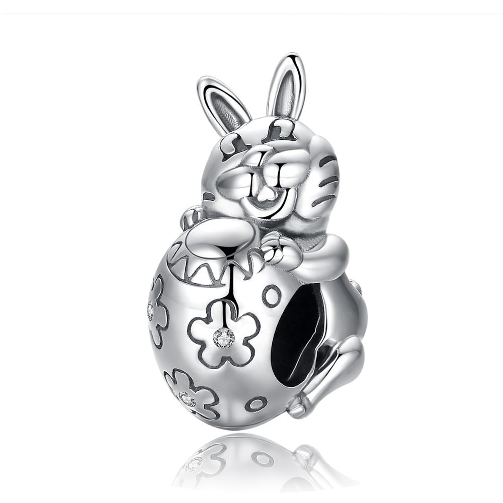 JewelryPalace Easter Day Egg Rabbit 925 Sterling Silver Beads Charms Silver 925 Original For Bracelet Silver 925 original Making