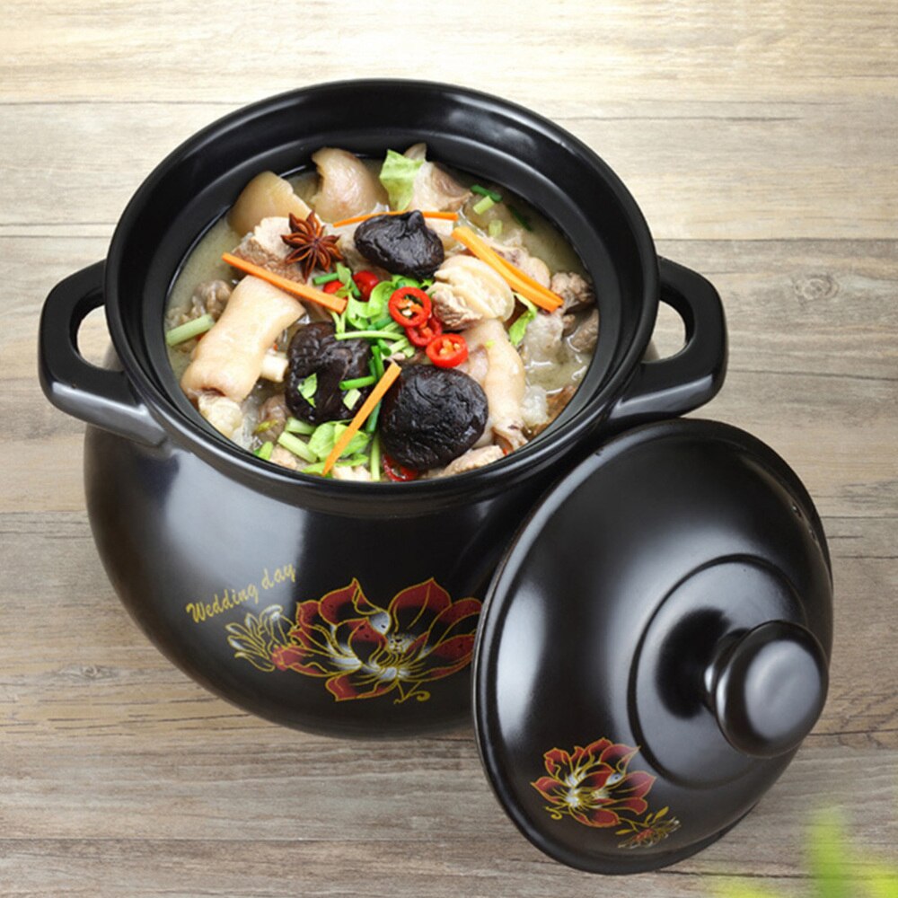 1 Pc Earthenware Pot Ceramic Soup Cooking Pot Practical Stew Pot (Black)
