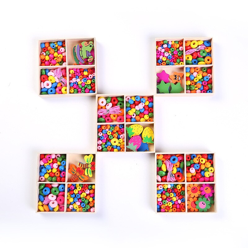 Meisje Diy Sieraden Kit Kleurrijke Houten Kralen Zelf-assemblage Ketting Ketting Armband Accessoires Cadeau Voor Kinderen UD88