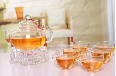 Porslin glas teservis 1 teservis med 6 dubbla väggkoppar 600ml värmebeständiga glas tekannaservisar: 02