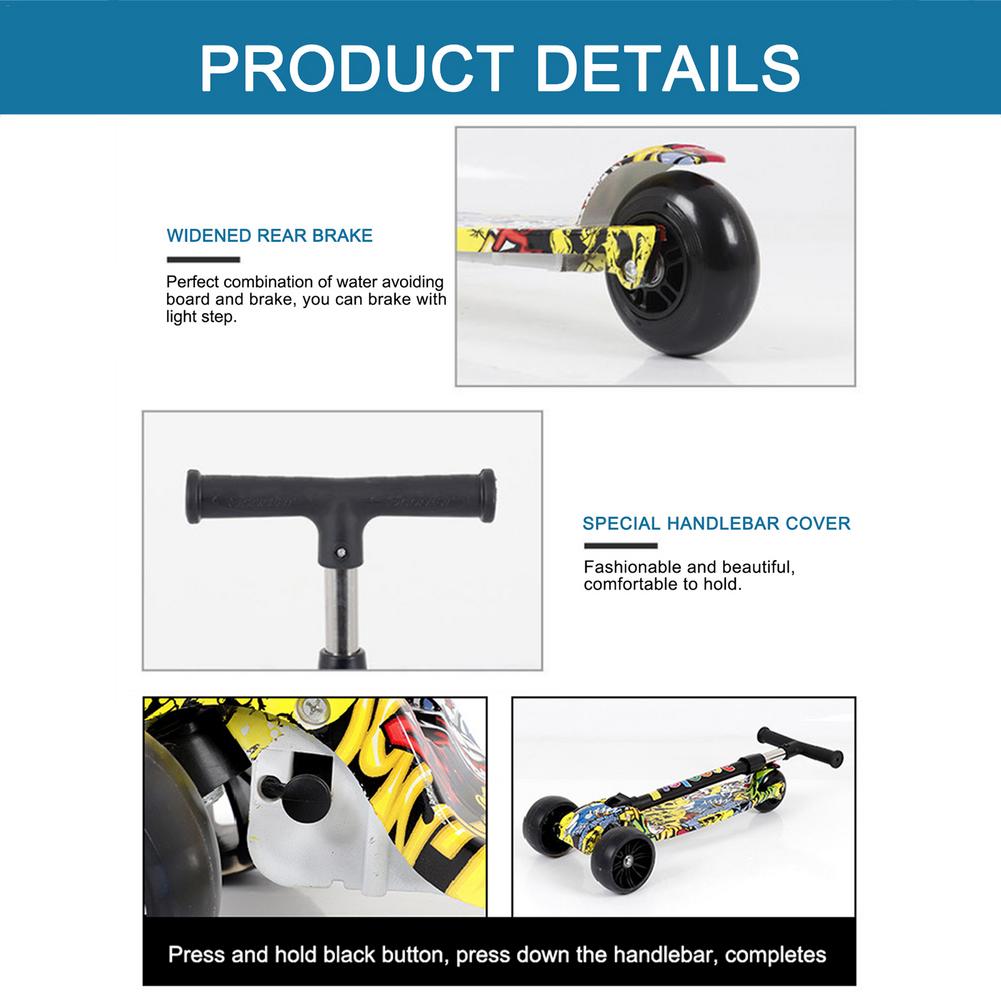 Scooter a tre ruote per bambini Scooter portatile pieghevole a una chiave Scooter Graffiti regolabile in altezza con ruote illuminate