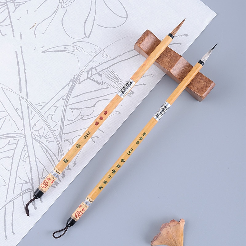 Juego de pinceles de caligrafía, pincel de pelo de comadreja para principiantes, pincel pintado a mano, pintura de paisaje chino, flores y pájaros