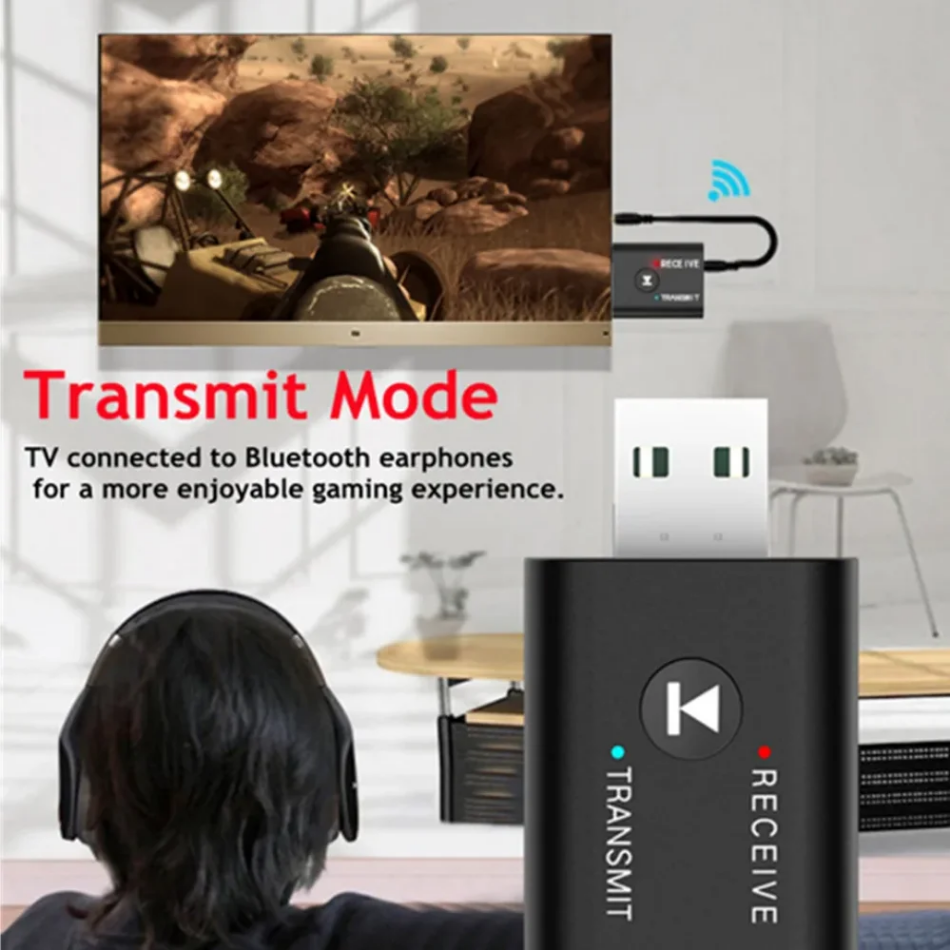 2 IN 1 USB Bluetooth 5.0 Adapter Transmiter 3.5mm AUX Jack For PC Computer TV Laptop Speaker Headset Bluetooth Receiver