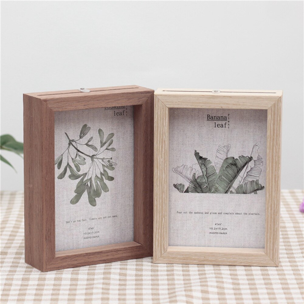 6 Inches Plant Dried Flower Leaves Specimen Box Double Sided Glass Photo Frame Wooden Table Decoration with Original Ph
