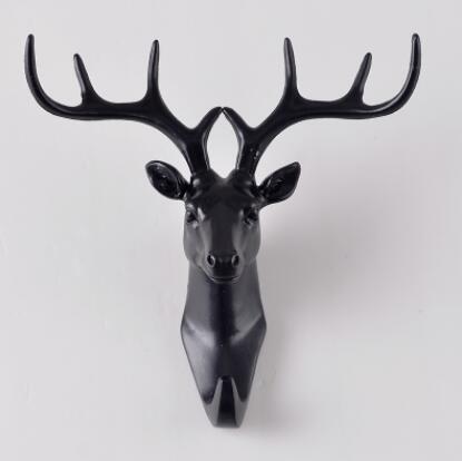 Amerikaanse stijl decoratieve haak dier hertenkop model wandhaak kapstok wanddecoratie sleutel opbergrek deurhaak 04286: Zwart