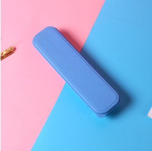 Fork Spoon Box with Lid Wheat Straw Cutlery Box Portable Tableware Cutlery Box Dinner Set Travel Packaging Storage Box Table Set: B-Blue