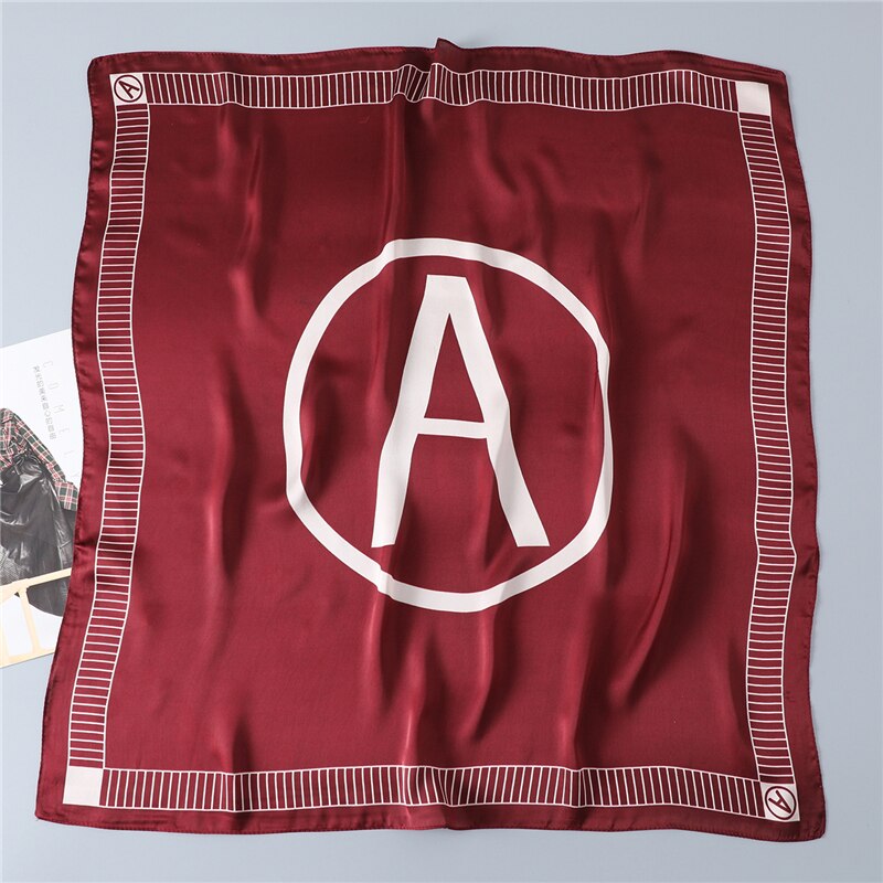 Pañuelo de seda con letras A la para mujer, pañuelo para el pelo para mujer, accesorios para mujer, pañuelos para la cabeza, chales y envolturas: FJ258-Wine red