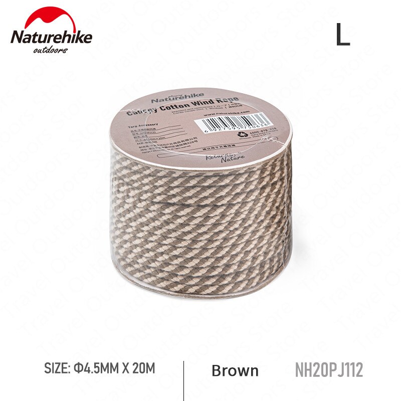 Naturehike-Cuerda de viento de algodón, accesorios de tienda con nudo rápido, hebilla de cuerda de viento antideslizante, gancho de ajuste para acampar y senderismo: Brown-L