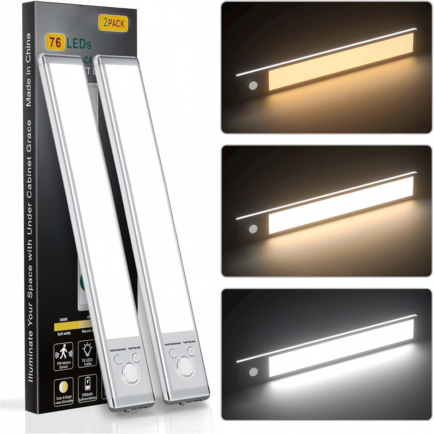 Luz LED para armario, lámpara Led con Sensor de movimiento recargable por USB tipo C para iluminación de armario de cocina, 25cm/30cm