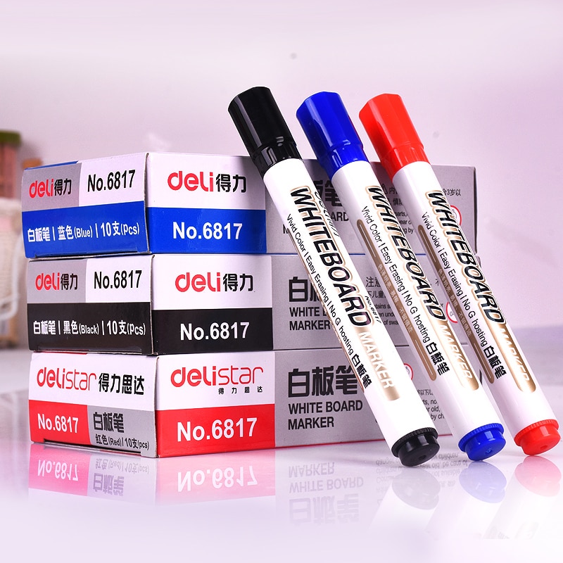 Deli White Board Marker Uitwisbare Whiteboard Pen 10 Stks/doos Zwart Blauw Rood Kleur