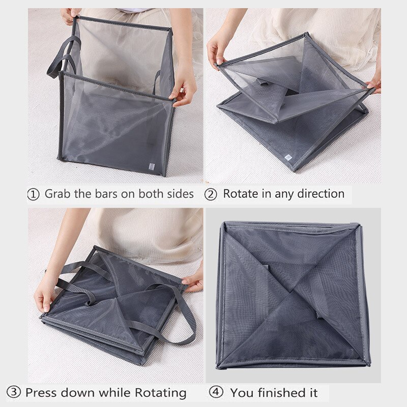 Dirty Laundry Clothes Basket Foldable Fabric Grid Household Clothes Storage Large Capacity Bathroom Finishing Storage Basket Bag