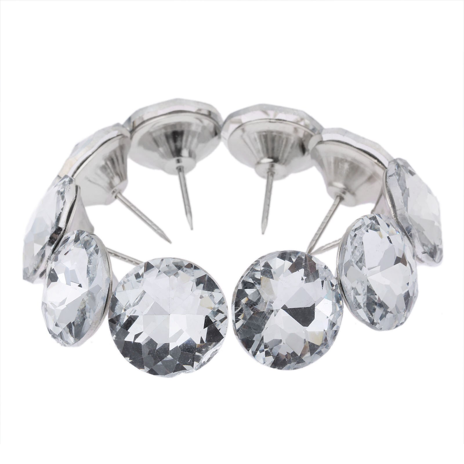 10Pcs Diamond Crystal Glass Upholstery Nails Button Tacks Studs Pins 16/25/30mm Dia Sofa Wall Furniture Decoration