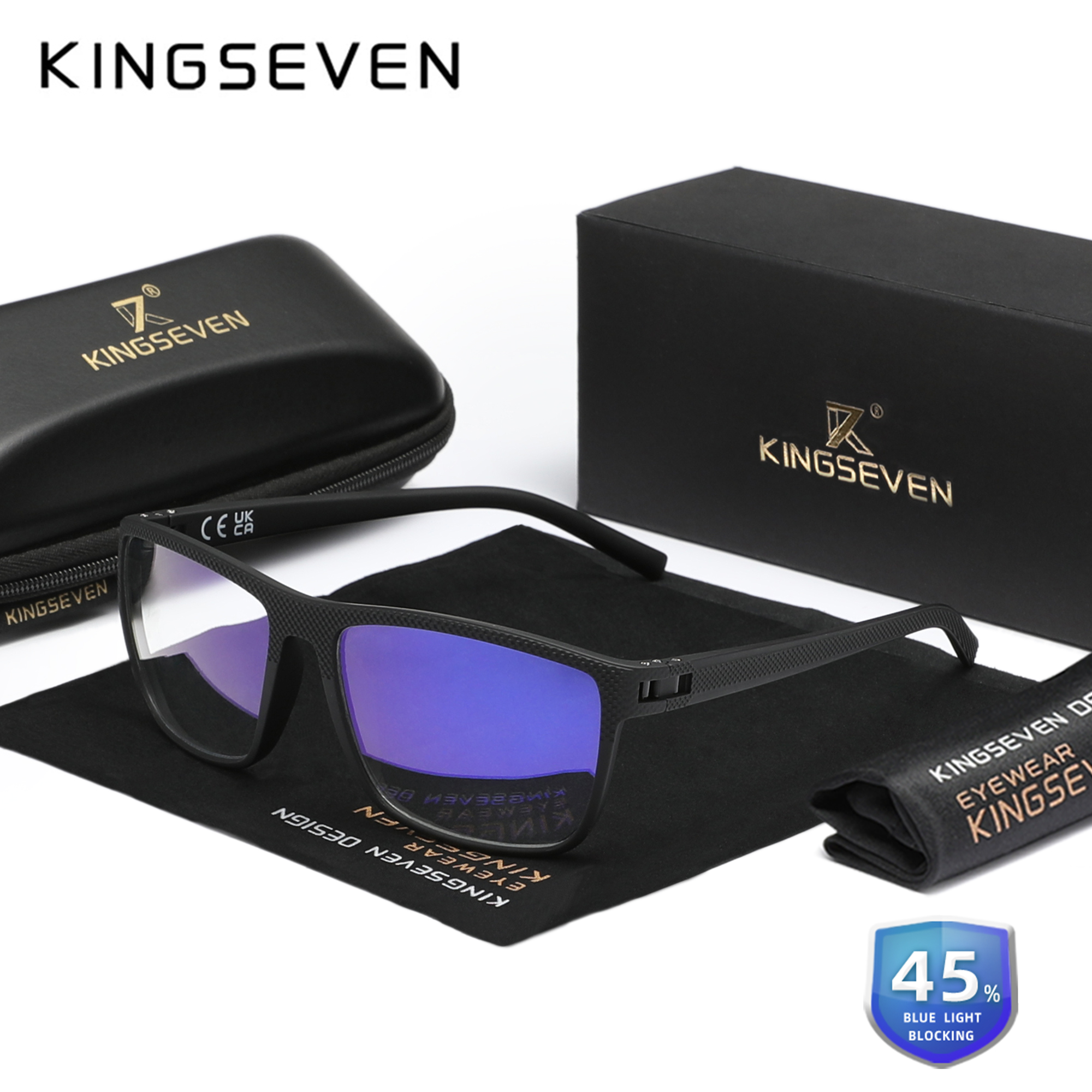 KINGSEVEN-Lunettes anti-rayons bleus pour hommes et femmes, verres transparents, lunettes décoratives bloquant la lumière bleue pour ordinateur, , 99%: Marron