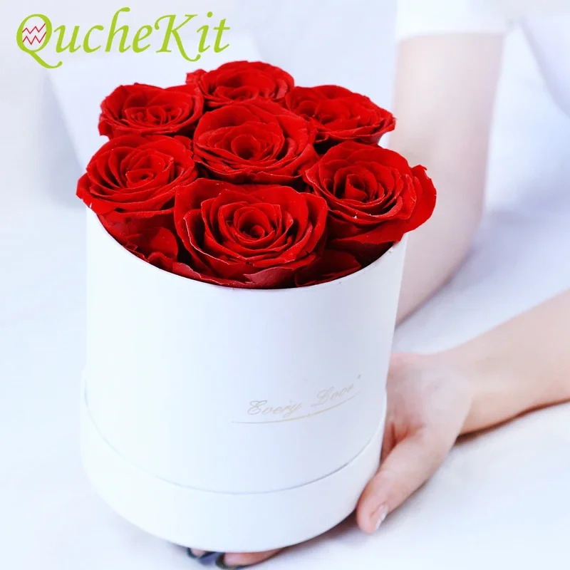 Caja de de cubo de abrazo redondo con flor rosa preservada, flor eterna, rosa inmortal, boda, del Día de San Valentín para novia, mamá y esposa