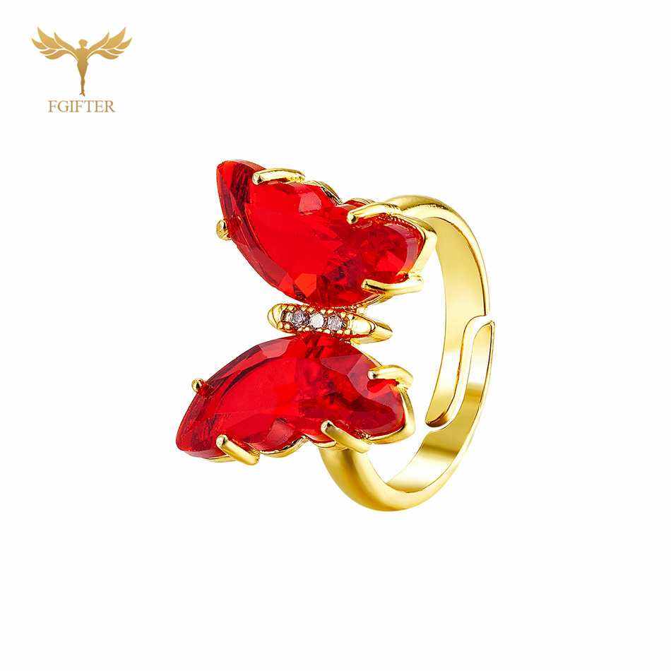 Anillos de mariposa de circón en 18 colores para mujeres y niñas, accesorios de joyería para dedo de mano de cobre de Color dorado de lujo, de tamaño ajustable: Color chocolate