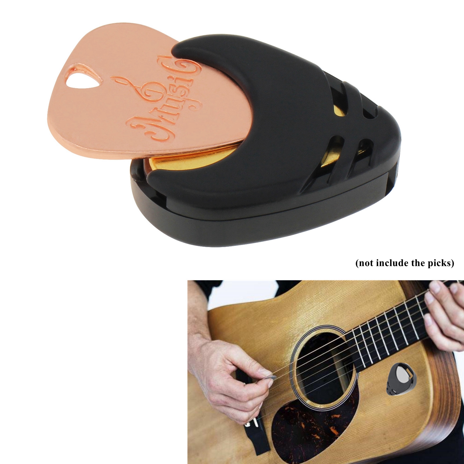 Black Plastic Stick on Guitar Pick Holder for Acoustic Guitars / Bass / Ukulele with Adhesive Back, Convenient Picks Placement
