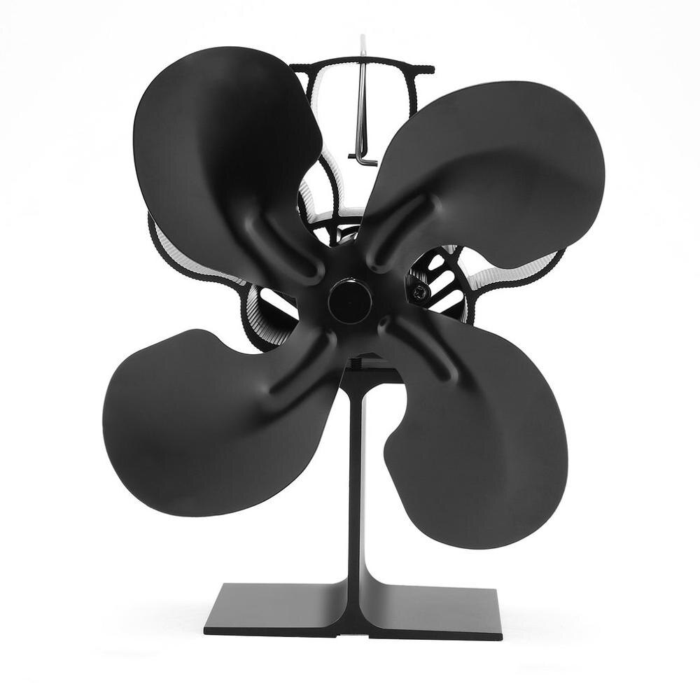 Ventilador para lareira preta com 4 lâminas, alimentado por calor, queimador de madeira, ecológico, silencioso, eficiente, distribuição de calor para casa