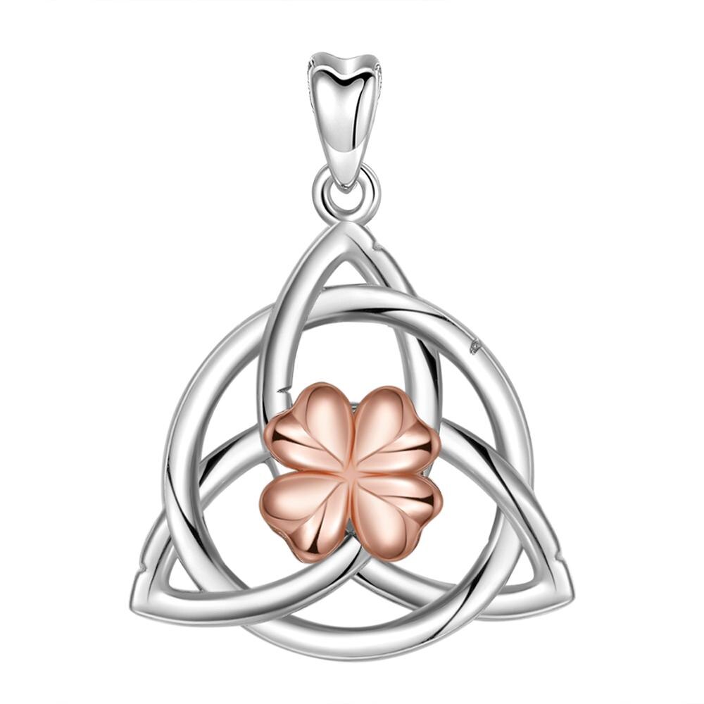 Eudora 925 Sterling Silver Triangle Celtics Knot Pendant Necklace Rose gold Celtic-Shamrock Necklace good luck fine jewelry D518: only pendant