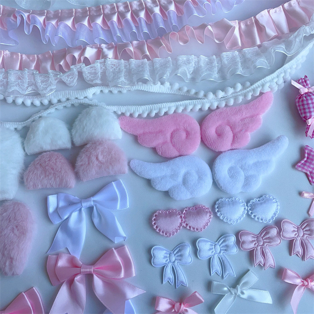 34 stuks lint kantversiering handgemaakte materiaalset engelenvleugel accessoires strik ster DIY kledingaccessoires pijnzak decoratie