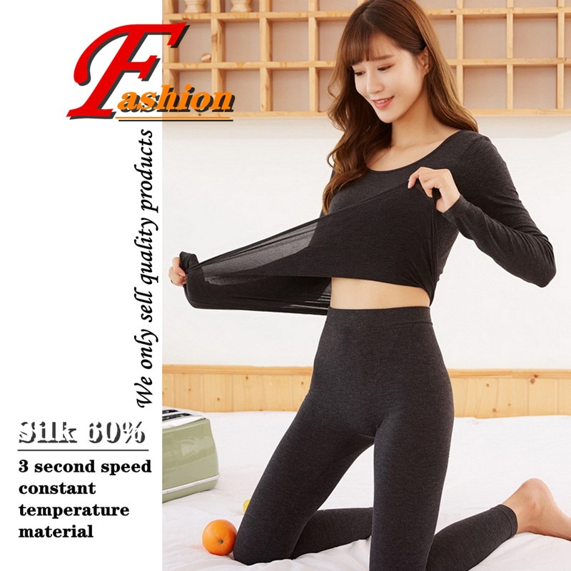 soie (60%) sous-vêtement thermique ensemble pour dames all-match confortable respirant doux sans fer pli preuve