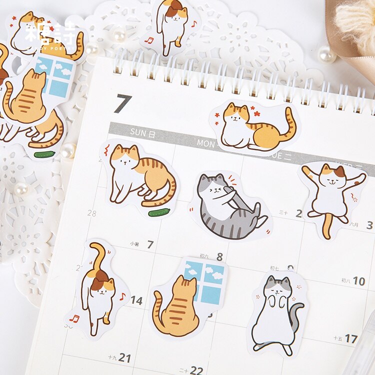 45 Stks/zak Cartoon Kat Stickers Leuke Dagboek Journal Briefpapier Vlokken Scrapbooking Diy Decoratieve Sticker