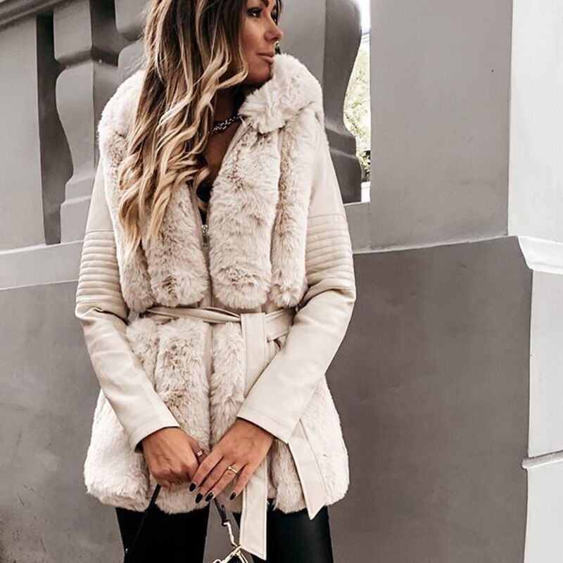 AGong-abrigos de piel sintética con capucha gruesa para mujer, chaquetas de retales de cuero PU a la , abrigos de manga larga elegantes para mujer