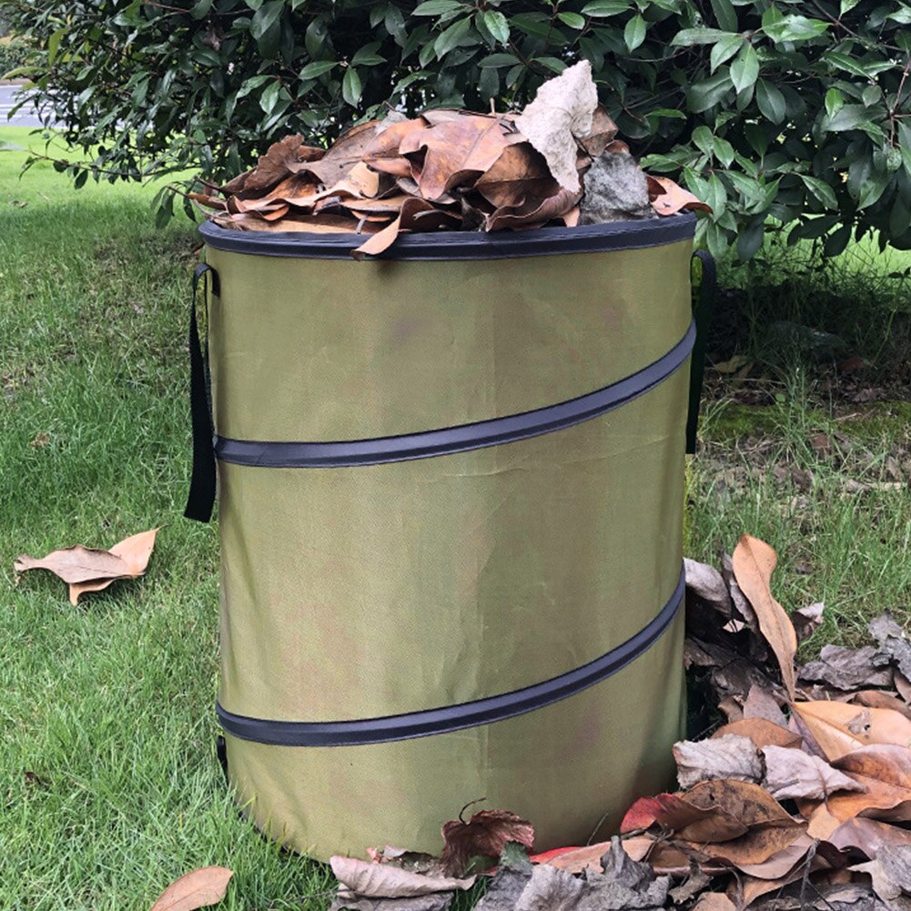 Bolsa de jardinería Oxford, cubo de basura de tela impermeable para el hogar con asas para exteriores, contenedor plegable de 10 galones