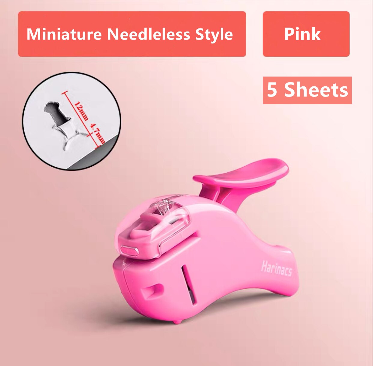 KOKUYO Stapleless Stapler Free Stapler Book Paper Mini Portable No Staples School Office Supplies For 5 Sheets or 10 Sheets: Mini Style-Pink