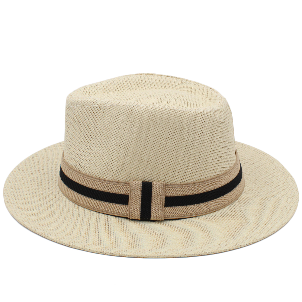 Miesten ja naisten olkihatut, kesäiset leveälieriset rusettipantahatut, fedora-aurinkohatut, trilby-lippikset, ulkokäyttöön, rantaan, matkakäyttöön, koko  us 7 , 1/4 uk, l: Beige