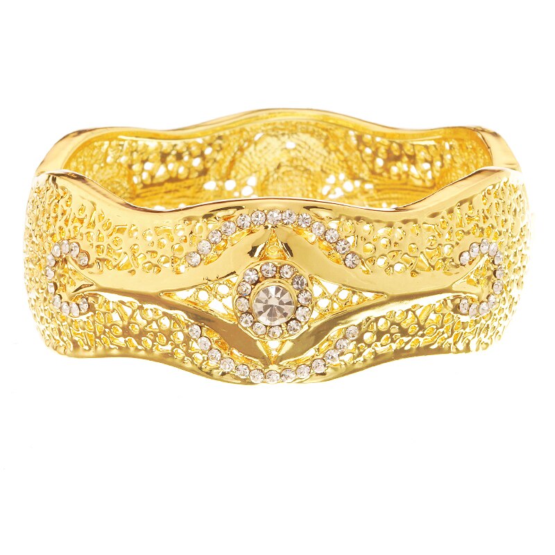 Gouden Marokkaanse Rhinestone Bangle Vrouwen Etnische Open Mouw Armband Dubai Bruiloft Sieraden