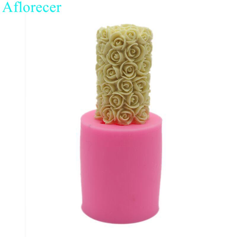 3d rosa blommor ljus silikon mögel diy gips gips mögel cylinder form silikon tvål ljus formar