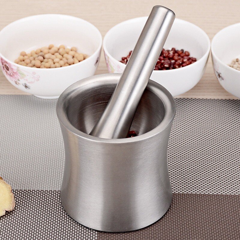 Stainless Steel Garlic Pounder Leak Proof Cover Mortar Pot Mortar Pestle Set Polished Garlic Press Grinding Container