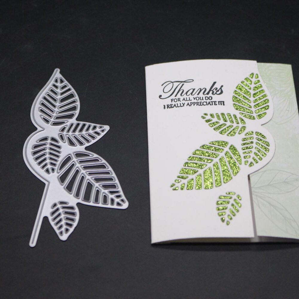 Troqueles de corte de Metal de Navidad con tiras de hojas verdes, troquel de marco de hojas, plantilla de tarjetas de papel para álbum de recortes, sellos y troqueles , arte