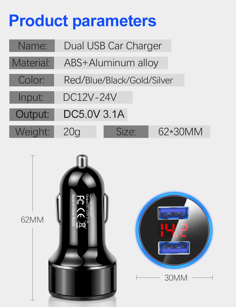 3.1A Autolader Met Led Display Fast Charger Voor Iphone 8 X Xr Xiaomi Samsung S10 Huawei Tablet Moblie Telefoon usb Auto-Opladers