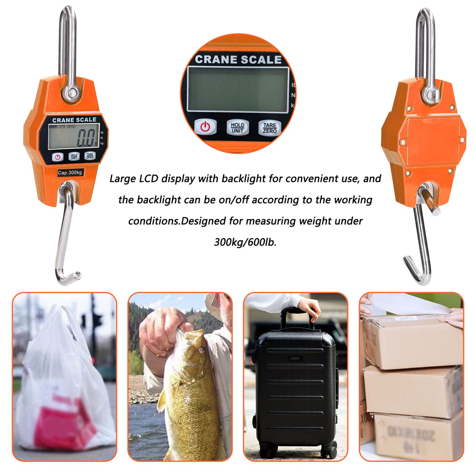 Mini LCD Digital 300kg Portable Industrial Electronic Heavy Duty Weight Hook Crane Hanging Scale
