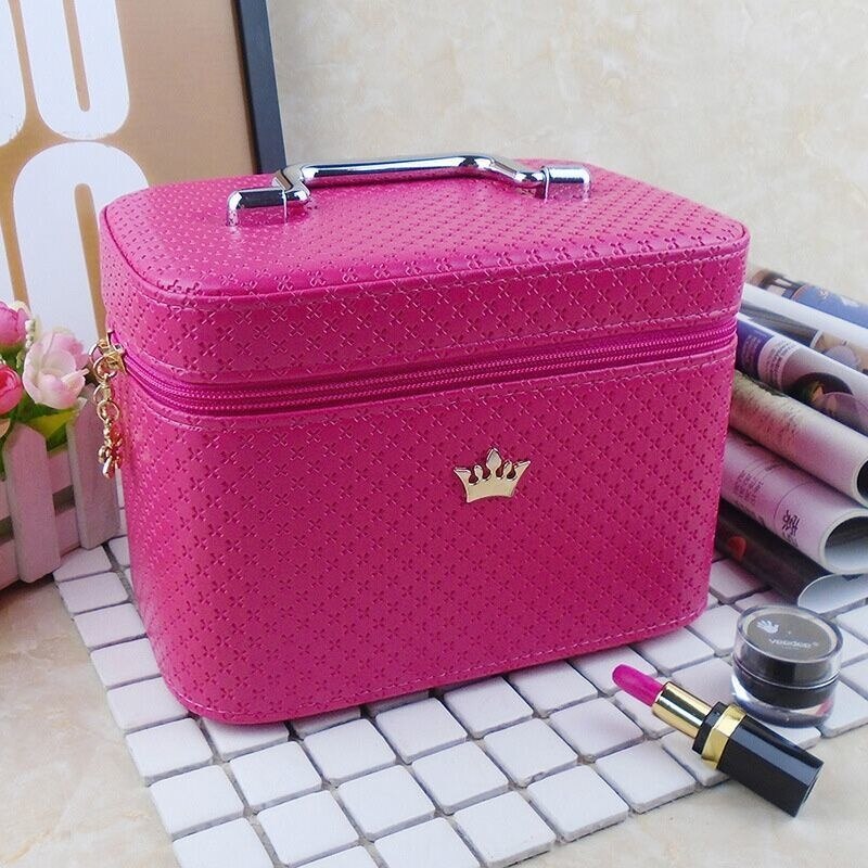 Vrouwenkroon grote capaciteit make-up organizer draagbaar beroep cosmetische tas schoonheidsborstel opslag was toiletartikelen: Is rozerood