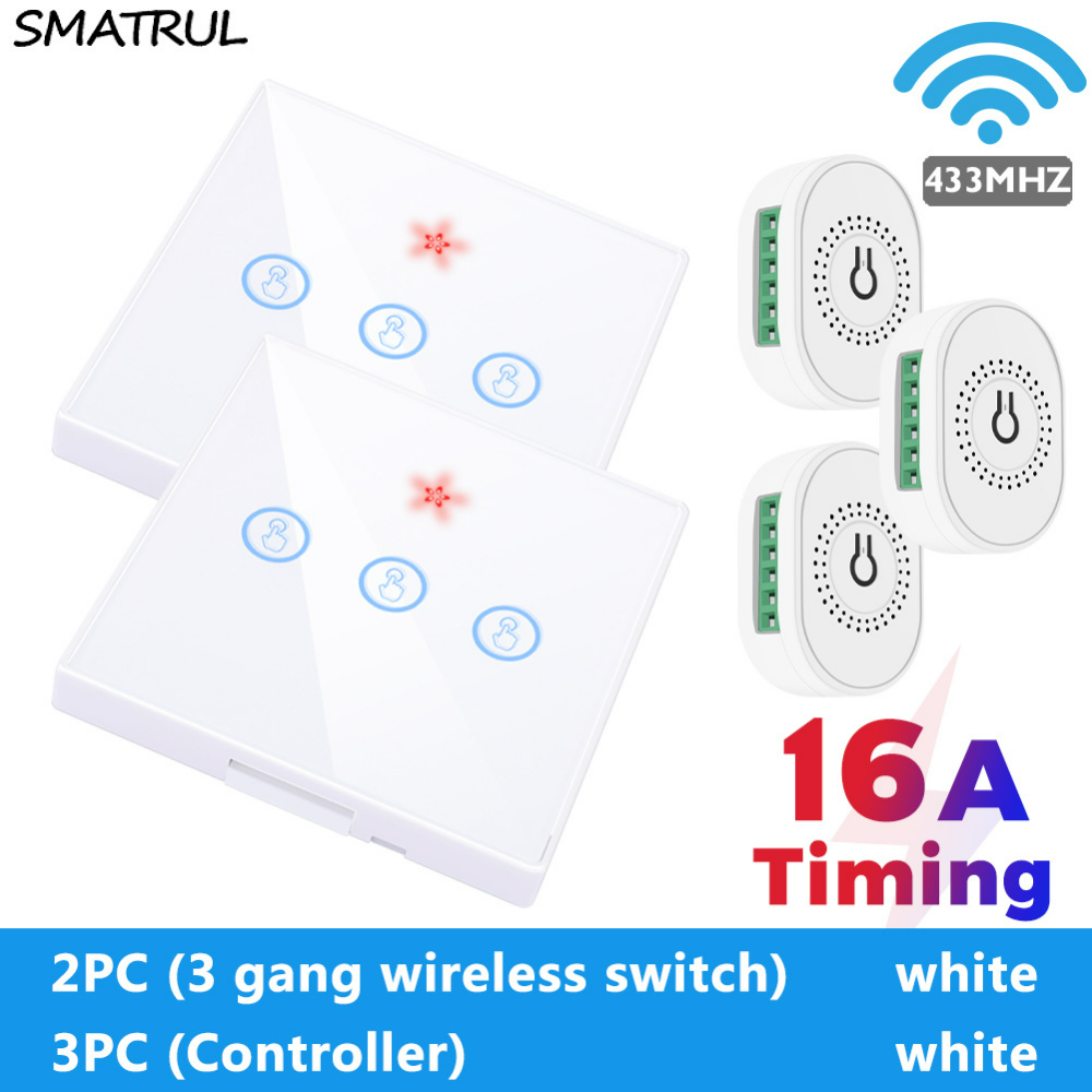 Smart Home Wireless Touch Switch AC 85-250V 16A Power Receiver 433Mhz Remote Control Glass Screen Wall Panel For Light Lamp