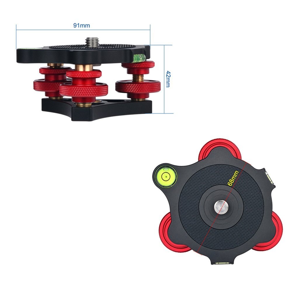 LP-64 caméra trépied tête nivellement Base alliage d'aluminium Triple-roue précision niveleur niveau à bulle 3/8 "charge de la vis 15kg