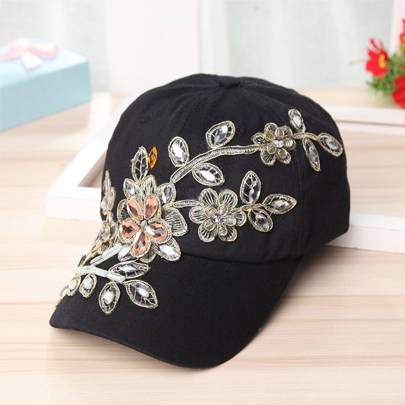 Nueva gorra de béisbol de lujo con diamantes de imitación para mujer gorra de béisbol vaquero con patrón floral de para mujer con diamantes de cristal