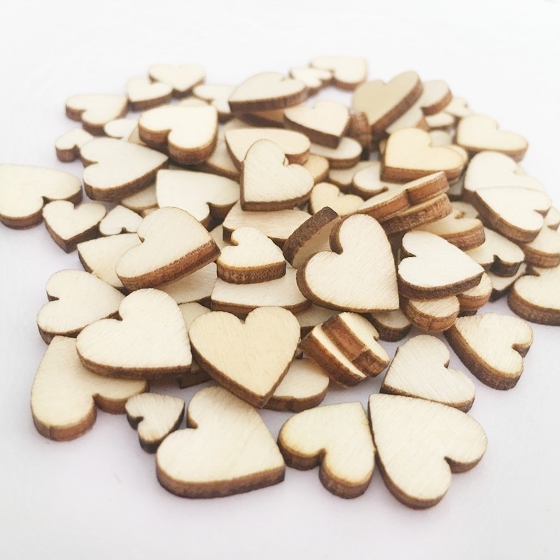 100 stuks houten knutselwerkjes in de vorm van een liefdeshart voor op een bruiloft, op een tafel, voor thuis, als decoratie voor een verjaardag, als bedankje voor een feestje of als plakboek 62071