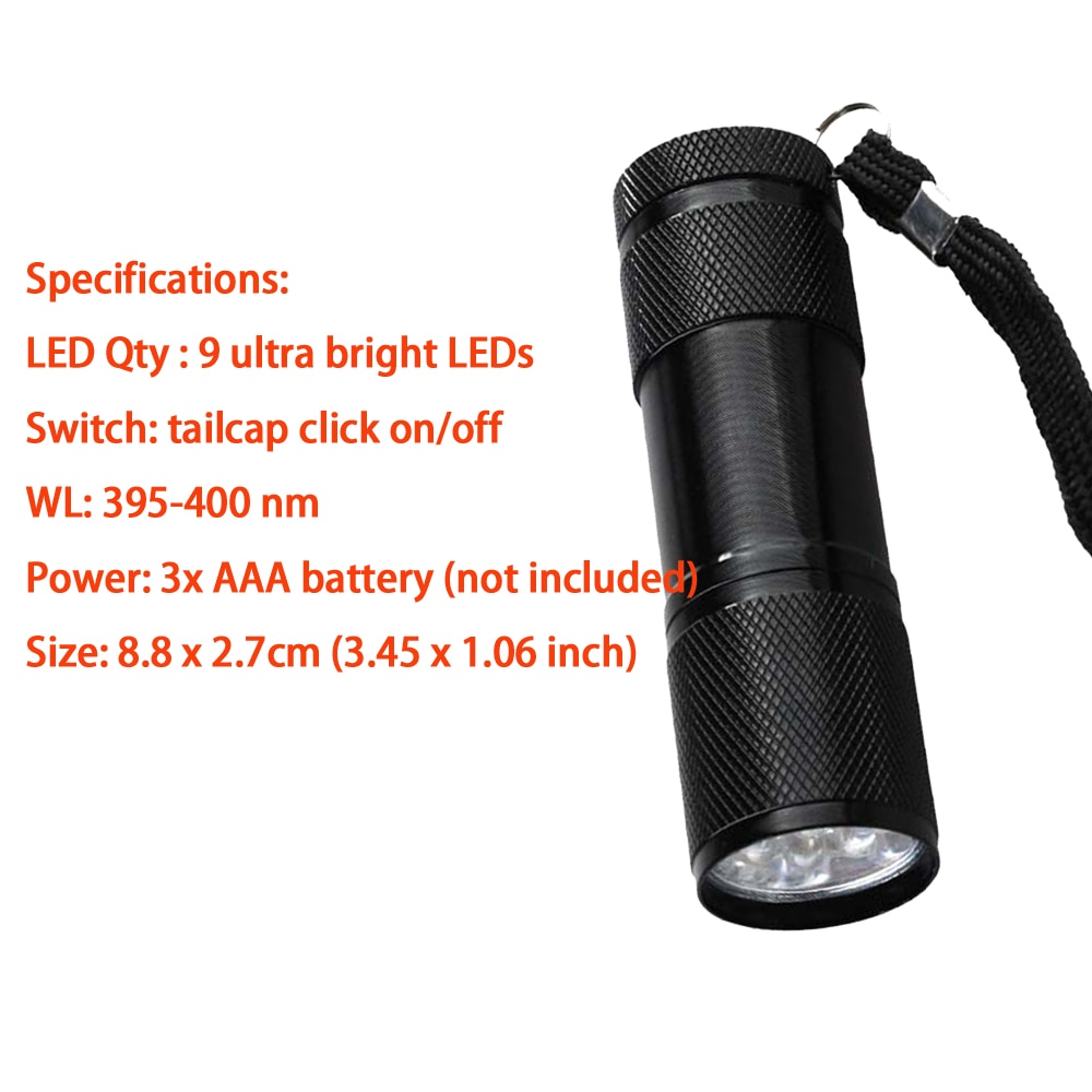 Mini 9/21 led uv lommelygte ultra violet lys ultraviolet lampe lommelygte ultra violet usynlig blæk markør lommelygte batteri lys
