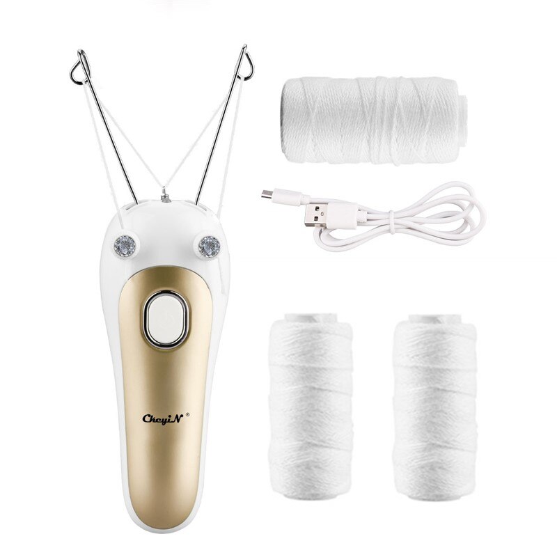 CkeyiN-depiladora eléctrica de hilo de algodón para mujer, recortadora de vello Facial, recargable por USB, afeitadora con luz LED: MT100J2T