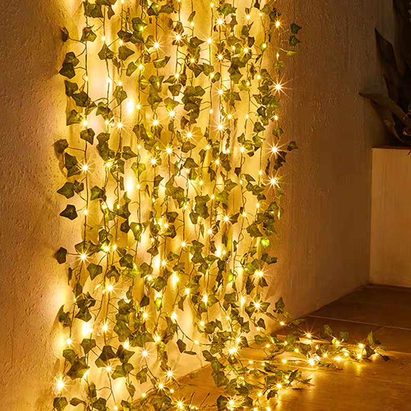 Guirnalda de luces de hojas verdes, hiedra Artificial, vid, guirnalda de luces de hadas, decoración para de boda, planta colgante de pared de habitación para el hogar y Navidad