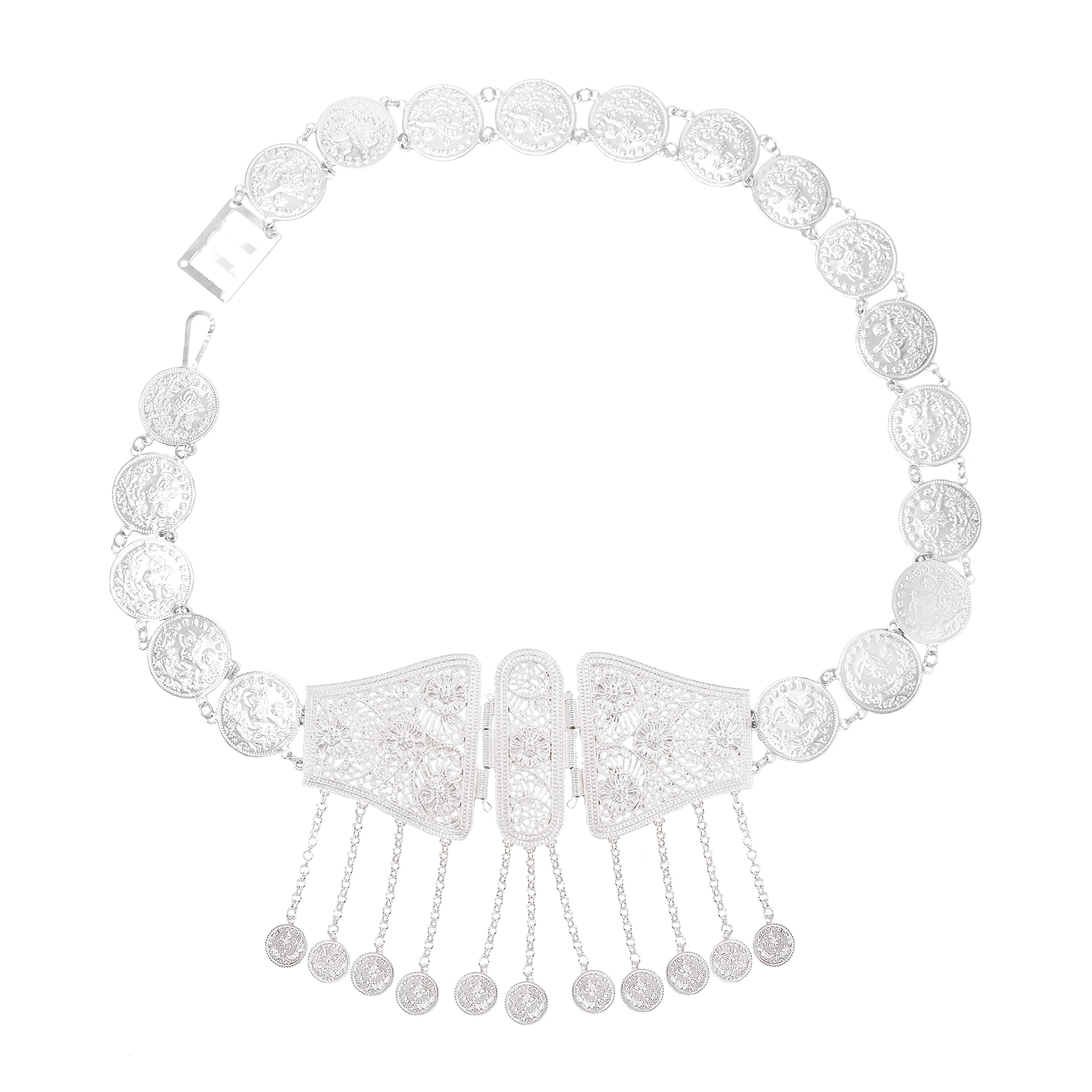 Cadena de cintura chapada en plata brillante para mujer, cadenas para el cuerpo de y pesadas, joyería para el cuerpo india Tribal étnica Vintage: Bañado en rodio de imitación