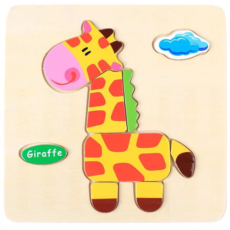 Di Puzzle Trama di Legno Animale Giocattoli Educativi di Apprendimento Precoce per I Bambini Per Bambini di Scuola Materna AN88: giraffe