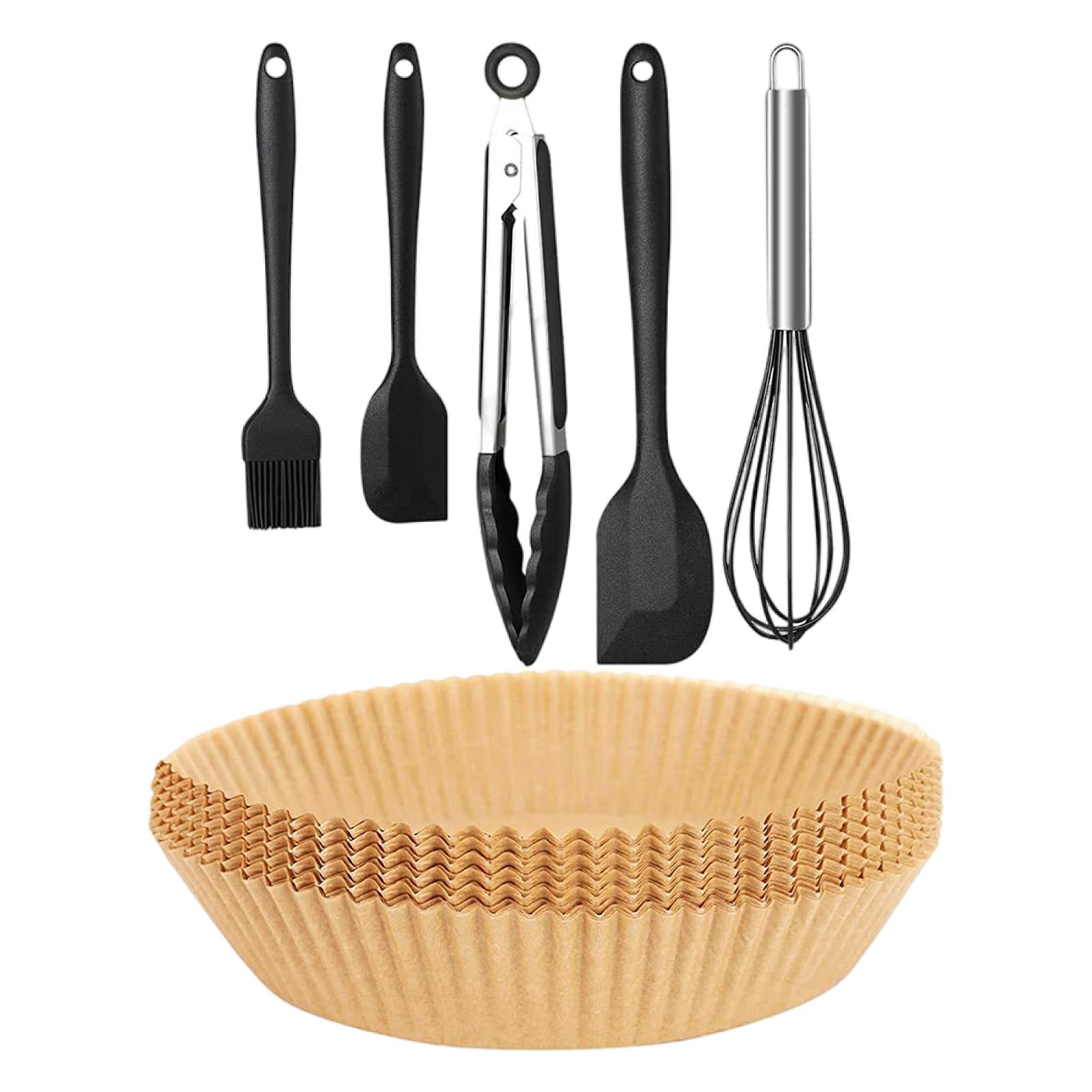 Air Friteuse Papier Liner Met Clip, Lepel, Eiklopper, Siliconen Borstel, siliconen Spatel Barbecue Plaat Voor Roosteren Bakken Koken